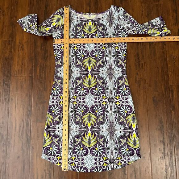 SOYBU Elana Fresco Mosaic Sheath Dress Stretch Roll-Tab Sleeve in Purple - Picture 10 of 10